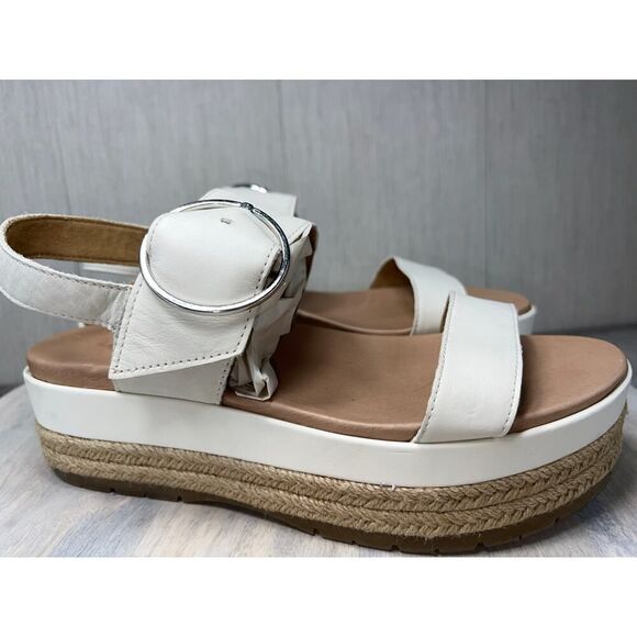 UGG April Espadrille Cream Leather Platform Open Toe Buckle Sandal Shoe  9.5 - Picture 1 of 11